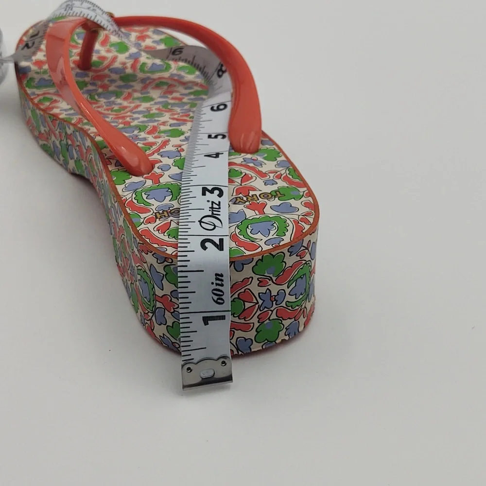 Tory Burch Wedge Flip Flop Sandals Paisley Cut Out Coral 6 Boho Resort Lounge